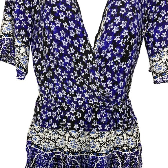 Lovers & Friends Floral Blue Surplice Isabelle Romper Pockets Flowy Size XS - Picture 6 of 16